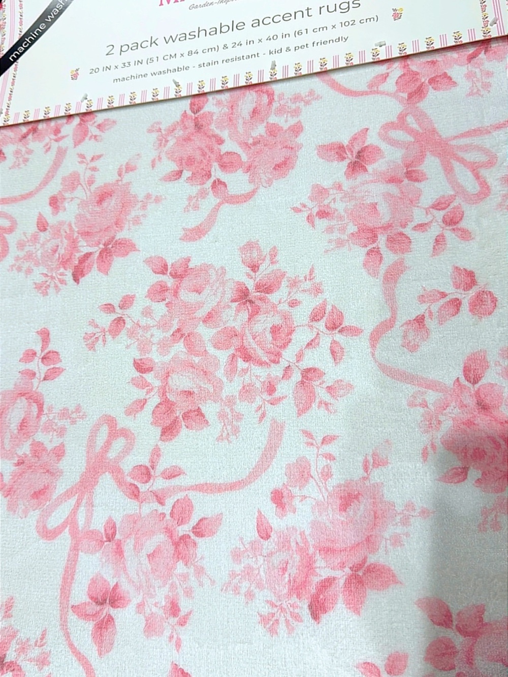 Floral Pink & White Washable Accent Rug - 2-Pack